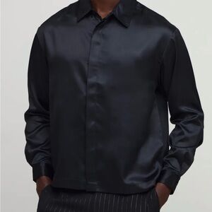 Men’s Boxy Satin Black Button-Up Shirt